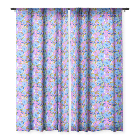 Sewzinski Blue Wildflowers Sheer Window Curtain