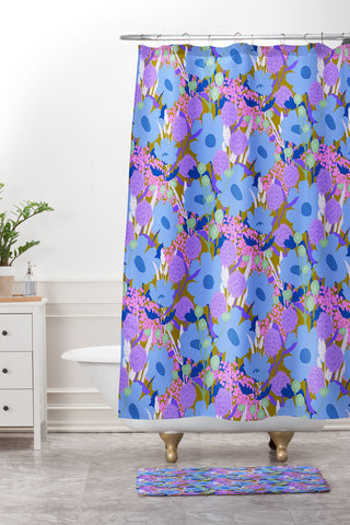 Sewzinski Blue Wildflowers Shower Curtain And Mat