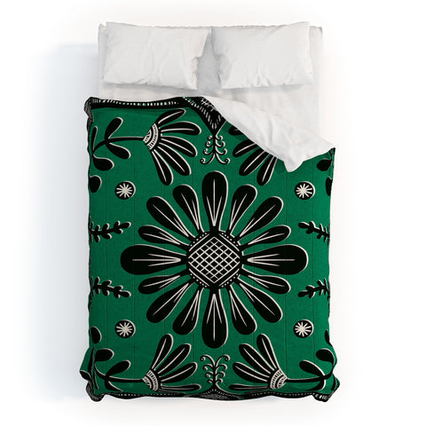 Sewzinski Boho Florals Black Emerald Comforter