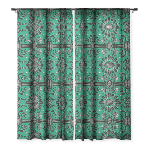Sewzinski Boho Florals Black Emerald Sheer Window Curtain