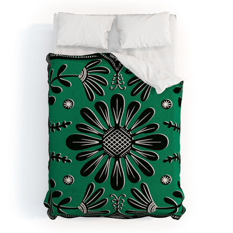 Sewzinski Boho Florals Black Emerald Duvet Cover