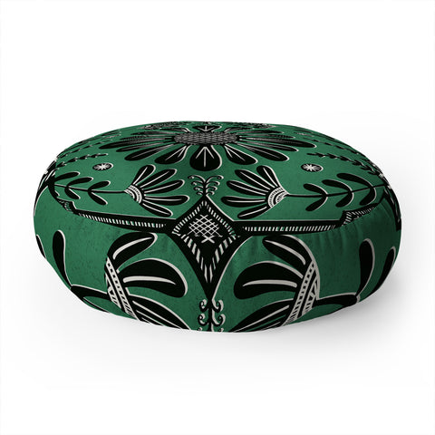 Sewzinski Boho Florals Black Emerald Floor Pillow Round