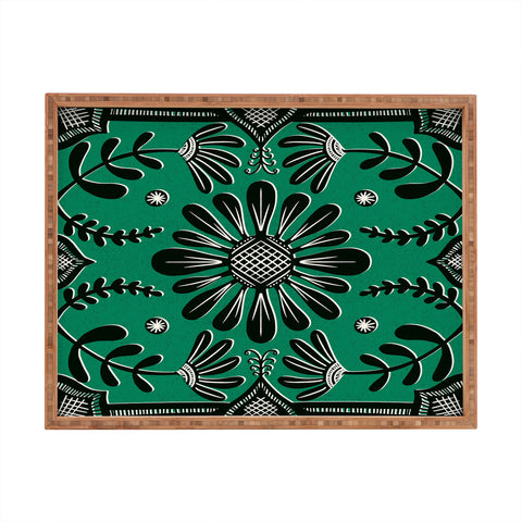 Sewzinski Boho Florals Black Emerald Rectangular Tray