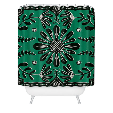 Sewzinski Boho Florals Black Emerald Shower Curtain