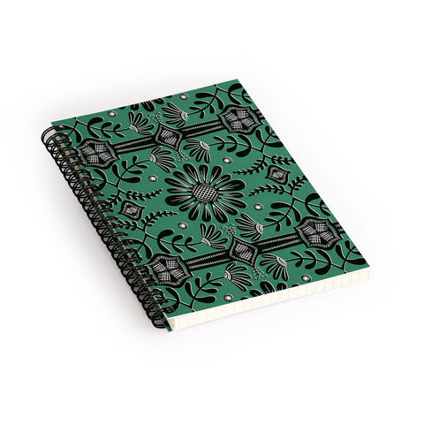 Sewzinski Boho Florals Black Emerald Spiral Notebook
