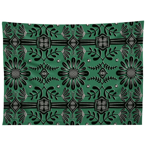 Sewzinski Boho Florals Black Emerald Tapestry