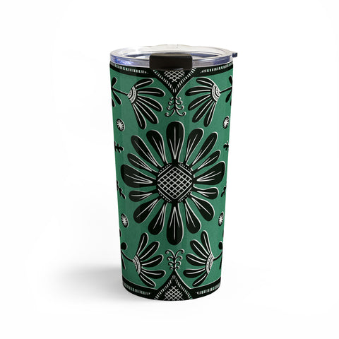Sewzinski Boho Florals Black Emerald Travel Mug