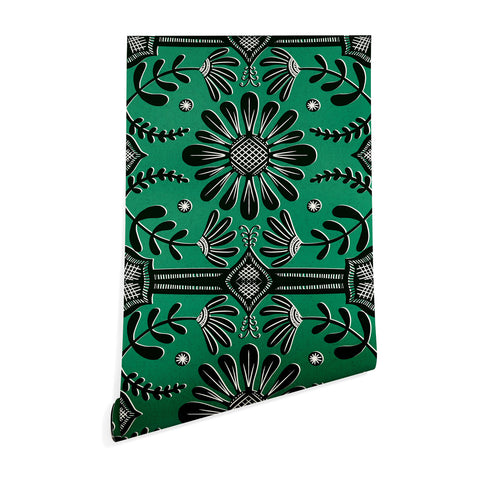Sewzinski Boho Florals Black Emerald Wallpaper
