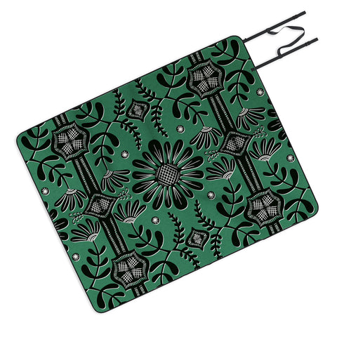 Sewzinski Boho Florals Black Emerald Picnic Blanket