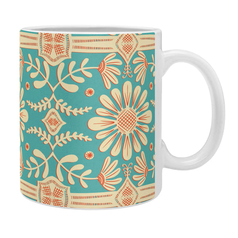 Sewzinski Boho Florals Cream Turquoise Coffee Mug
