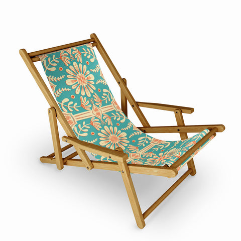 Sewzinski Boho Florals Cream Turquoise Sling Chair