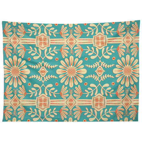 Sewzinski Boho Florals Cream Turquoise Tapestry