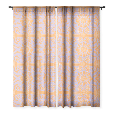 Sewzinski Boho Florals Orange Purple Sheer Window Curtain