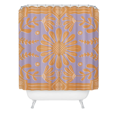 Sewzinski Boho Florals Orange Purple Shower Curtain