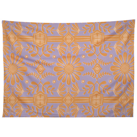Sewzinski Boho Florals Orange Purple Tapestry