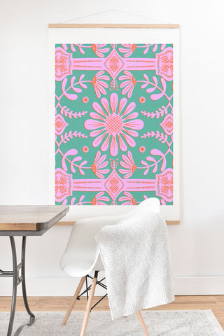 Sewzinski Boho Florals Pink Green Art Print And Hanger