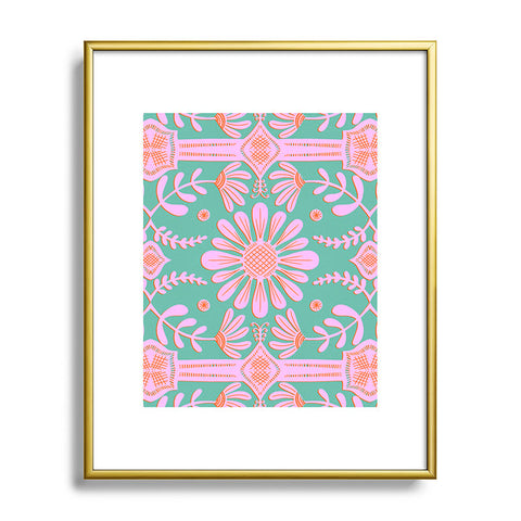 Sewzinski Boho Florals Pink Green Metal Framed Art Print
