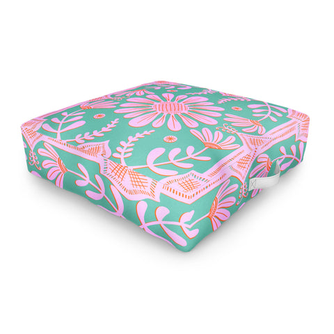 Sewzinski Boho Florals Pink Green Outdoor Floor Cushion