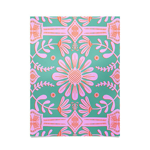 Sewzinski Boho Florals Pink Green Poster