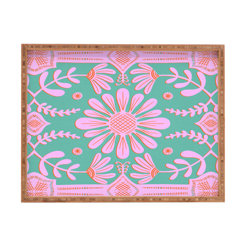 Sewzinski Boho Florals Pink Green Rectangular Tray