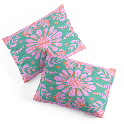 Sewzinski Boho Florals Pink Green Pillow Shams