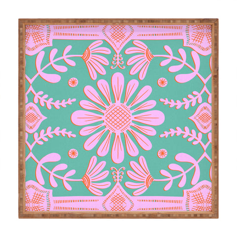 Sewzinski Boho Florals Pink Green Square Tray