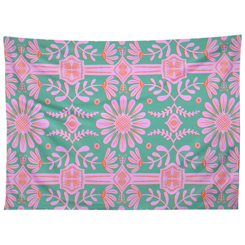 Sewzinski Boho Florals Pink Green Tapestry