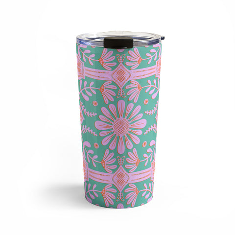 Sewzinski Boho Florals Pink Green Travel Mug