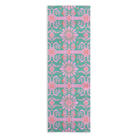 Sewzinski Boho Florals Pink Green Yoga Towel