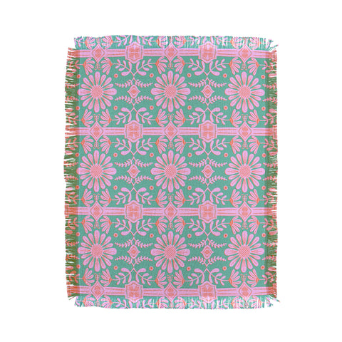 Sewzinski Boho Florals Pink Green Throw Blanket