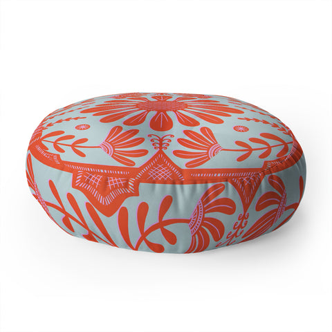 Sewzinski Boho Florals Red and Icy Blue Floor Pillow Round