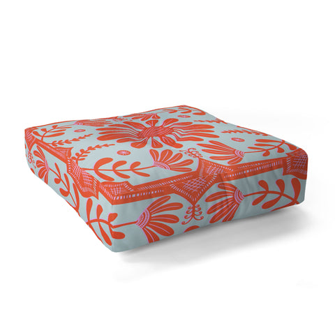Sewzinski Boho Florals Red and Icy Blue Floor Pillow Square