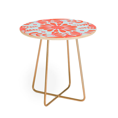 Sewzinski Boho Florals Red and Icy Blue Round Side Table