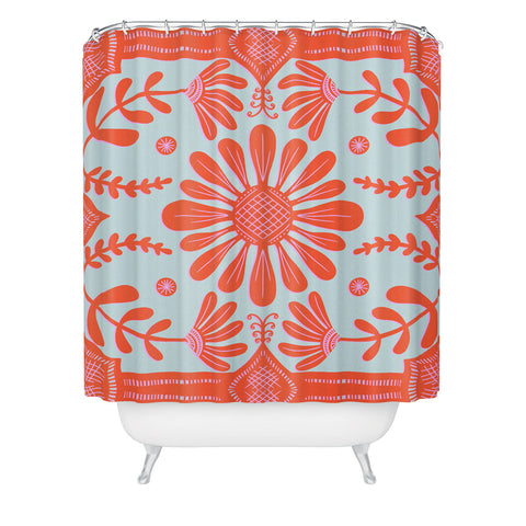 Sewzinski Boho Florals Red and Icy Blue Shower Curtain