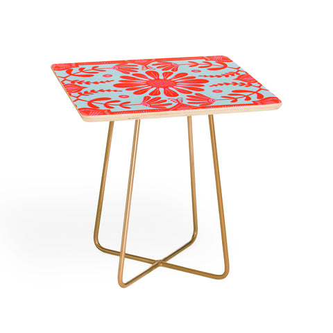Sewzinski Boho Florals Red and Icy Blue Side Table