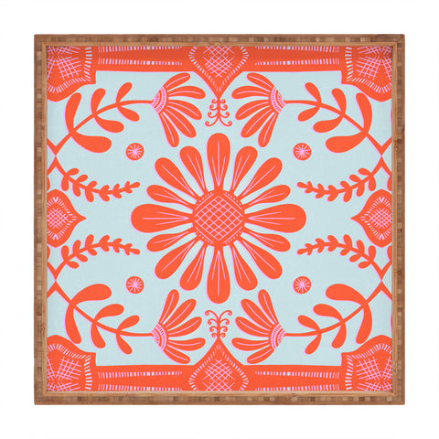 Sewzinski Boho Florals Red and Icy Blue Square Tray