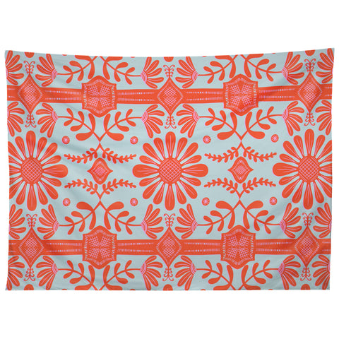Sewzinski Boho Florals Red and Icy Blue Tapestry