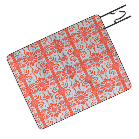 Sewzinski Boho Florals Red and Icy Blue Picnic Blanket