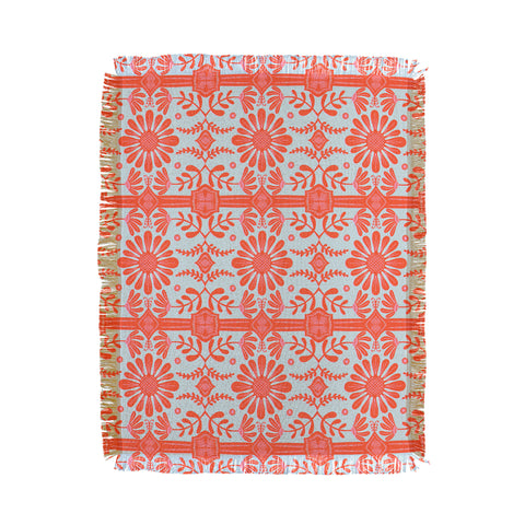 Sewzinski Boho Florals Red and Icy Blue Throw Blanket