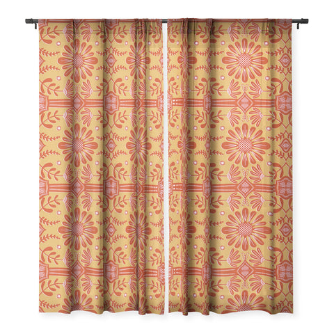 Sewzinski Boho Florals Red Pink Gold Sheer Window Curtain