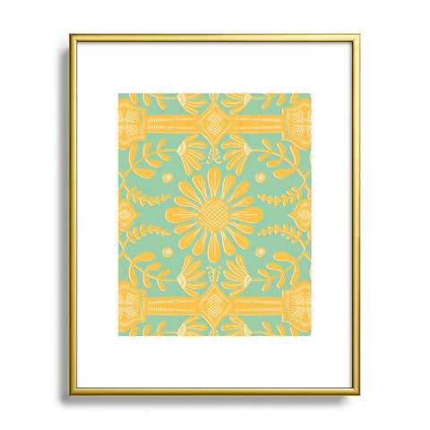 Sewzinski Boho Florals Yellow and Sage Metal Framed Art Print