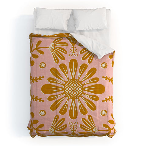 Sewzinski Boho Florals Yellow White Pink Comforter