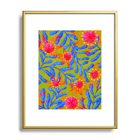 Sewzinski Bright Flowers on Green Metal Framed Art Print