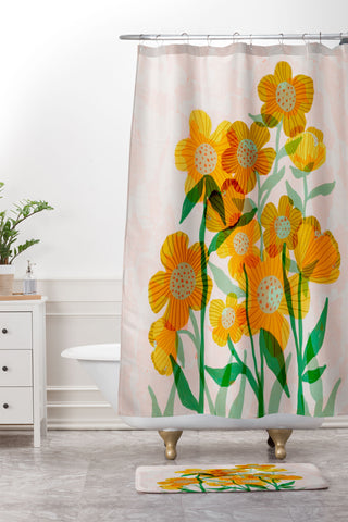Sewzinski Buttercups in Sunshine Shower Curtain And Mat