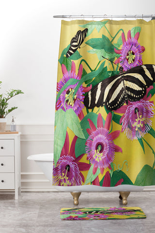 Sewzinski Butterflies on Passion Flowers Shower Curtain And Mat