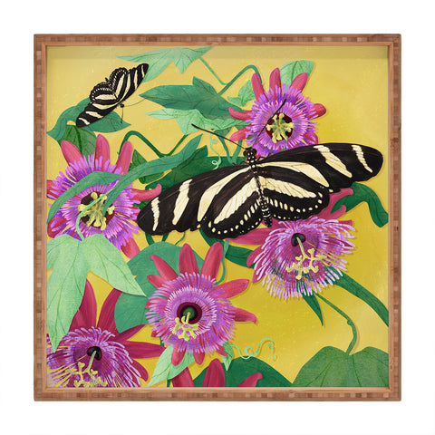 Sewzinski Butterflies on Passion Flowers Square Tray
