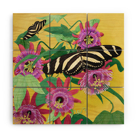 Sewzinski Butterflies on Passion Flowers Wood Wall Mural