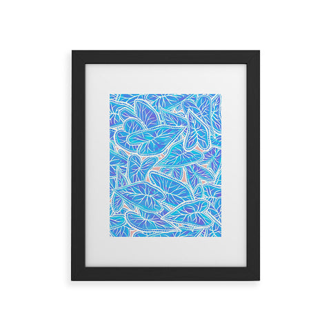 Sewzinski Caladium Leaves in Blue Framed Art Print