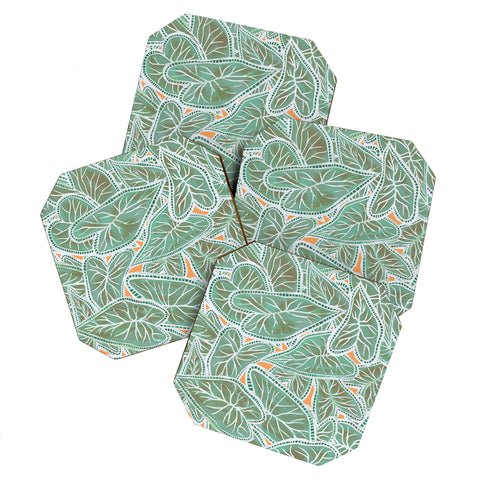 Sewzinski Caladium Leaves in Green Coaster Set