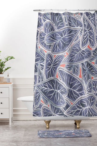 Sewzinski Caladium Leaves in Purple Shower Curtain And Mat